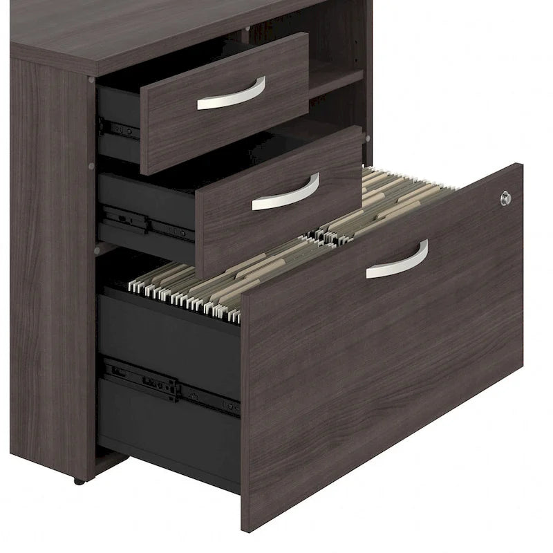 Büro-Aufbewahrungsschrank mit Aktenschublade, 2 Schubladen und offenen Regalböden - 30W x 17D x 26H