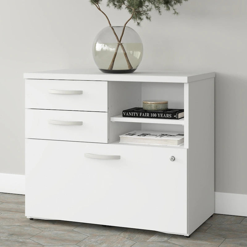 Büro-Aufbewahrungsschrank mit Aktenschublade, 2 Schubladen und offenen Regalböden - 30W x 17D x 26H