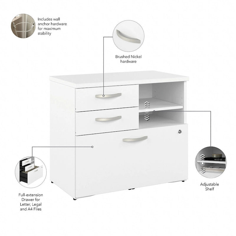 Büro-Aufbewahrungsschrank mit Aktenschublade, 2 Schubladen und offenen Regalböden - 30W x 17D x 26H