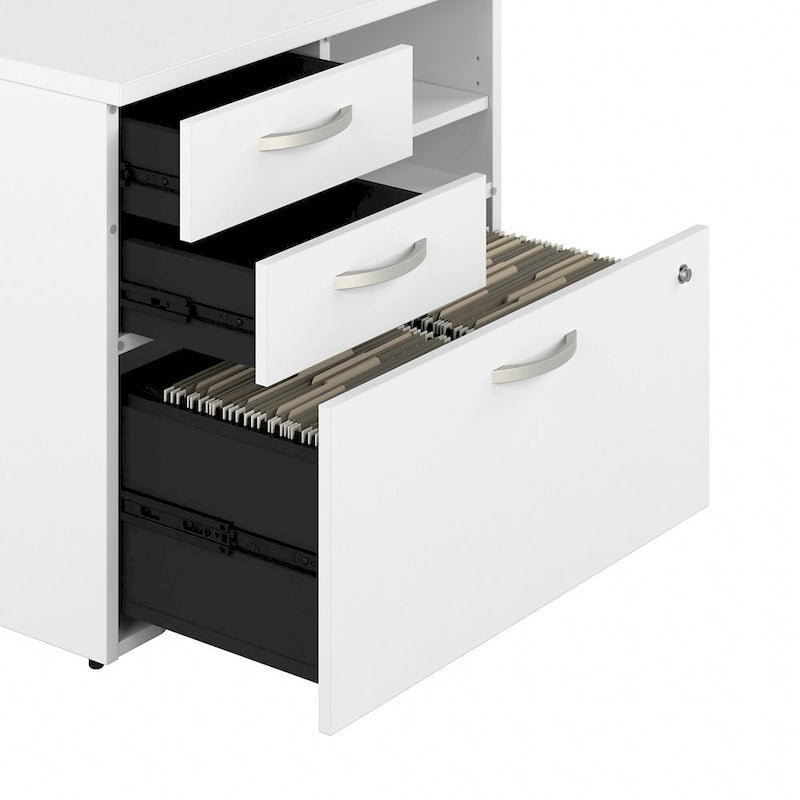 Büro-Aufbewahrungsschrank mit Aktenschublade, 2 Schubladen und offenen Regalböden - 30W x 17D x 26H