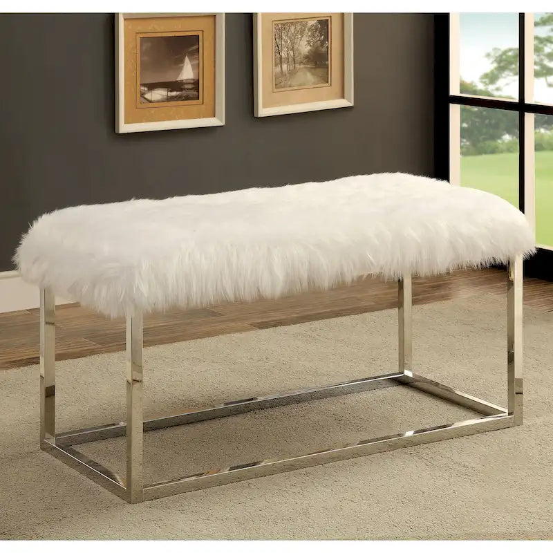 Fur Fabric Accent Bench with Chrome Frame