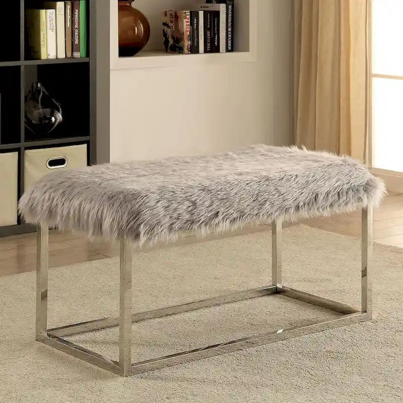 Fur Fabric Accent Bench with Chrome Frame