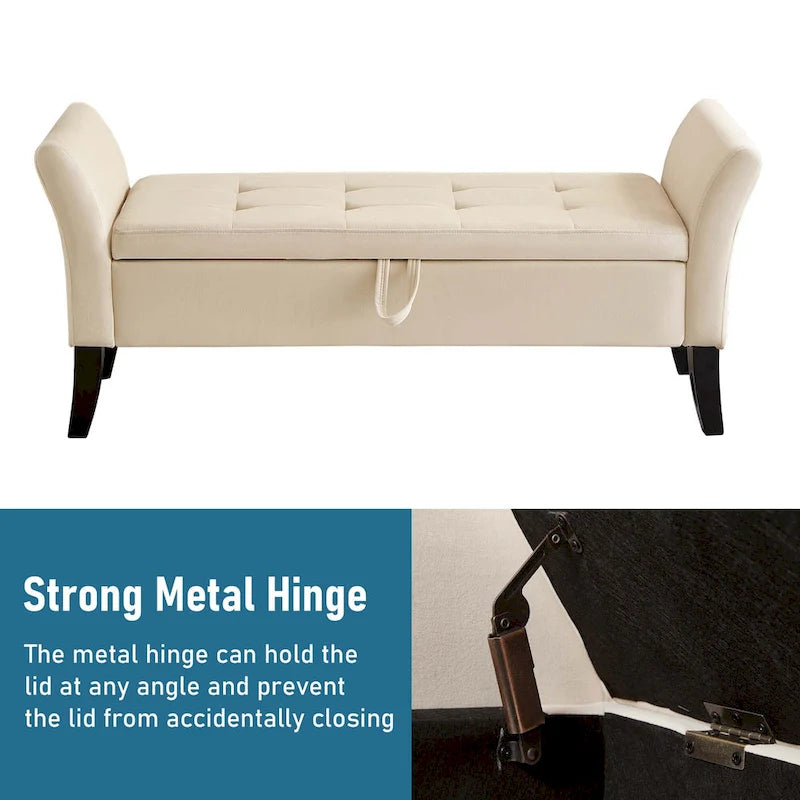 Velvet Storage Bench with Curved Arms, Tufted Seat and Solid Wood Legs