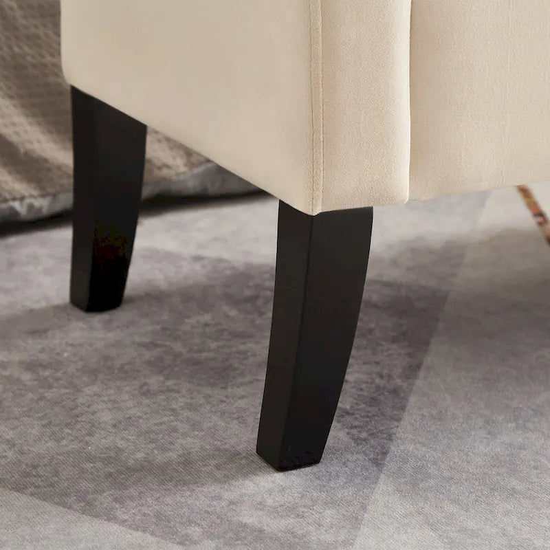 Velvet Storage Bench with Curved Arms, Tufted Seat and Solid Wood Legs