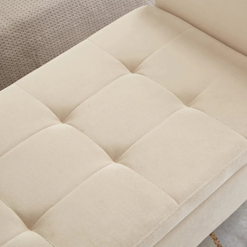 Velvet Storage Bench with Curved Arms, Tufted Seat and Solid Wood Legs