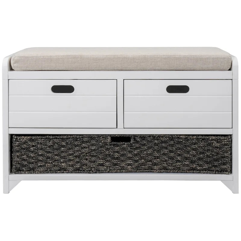 Storage Bench with Removable Basket, 2 Drawers and Cushioned Seat