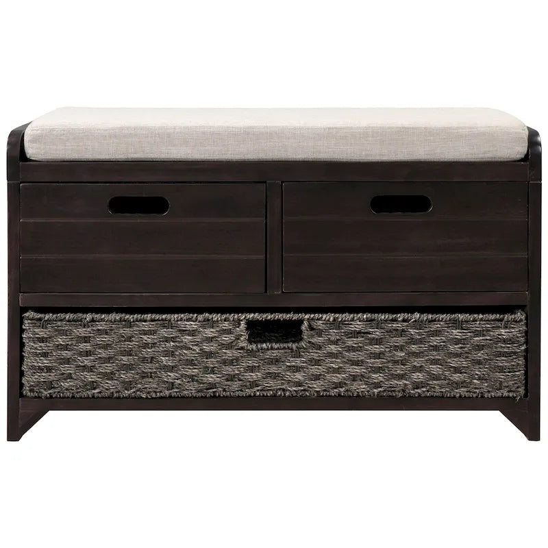 Storage Bench with Removable Basket, 2 Drawers and Cushioned Seat