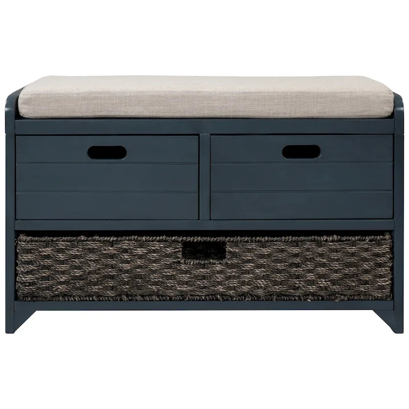 Storage Bench with Removable Basket, 2 Drawers and Cushioned Seat