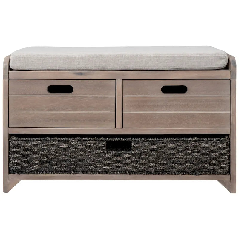 Storage Bench with Removable Basket, 2 Drawers and Cushioned Seat