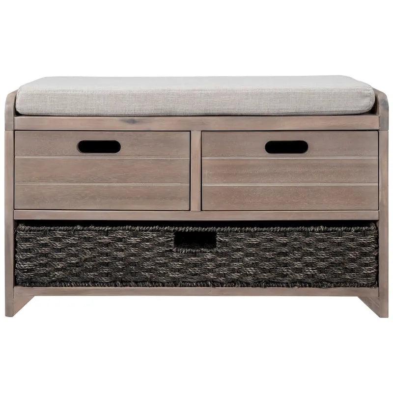 Storage Bench with Removable Basket, 2 Drawers and Cushioned Seat