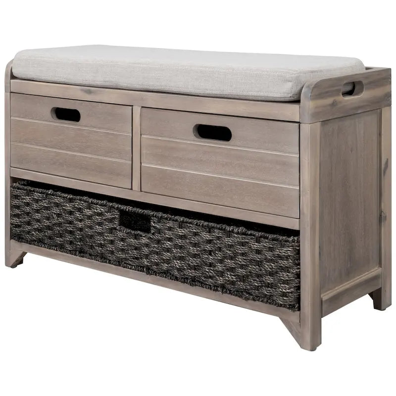 Storage Bench with Removable Basket, 2 Drawers and Cushioned Seat