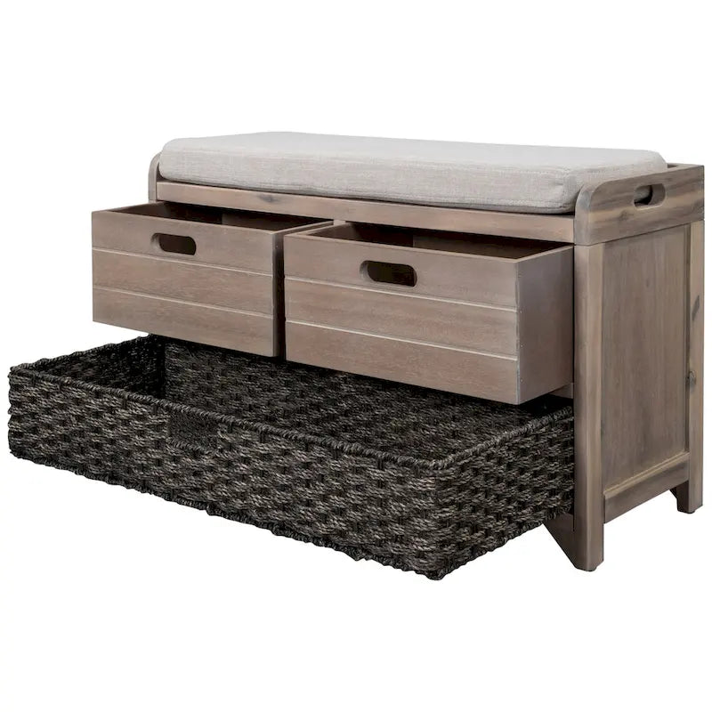 Storage Bench with Removable Basket, 2 Drawers and Cushioned Seat