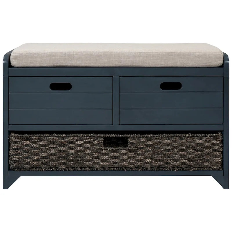 Storage Bench with Removable Basket, 2 Drawers and Cushioned Seat