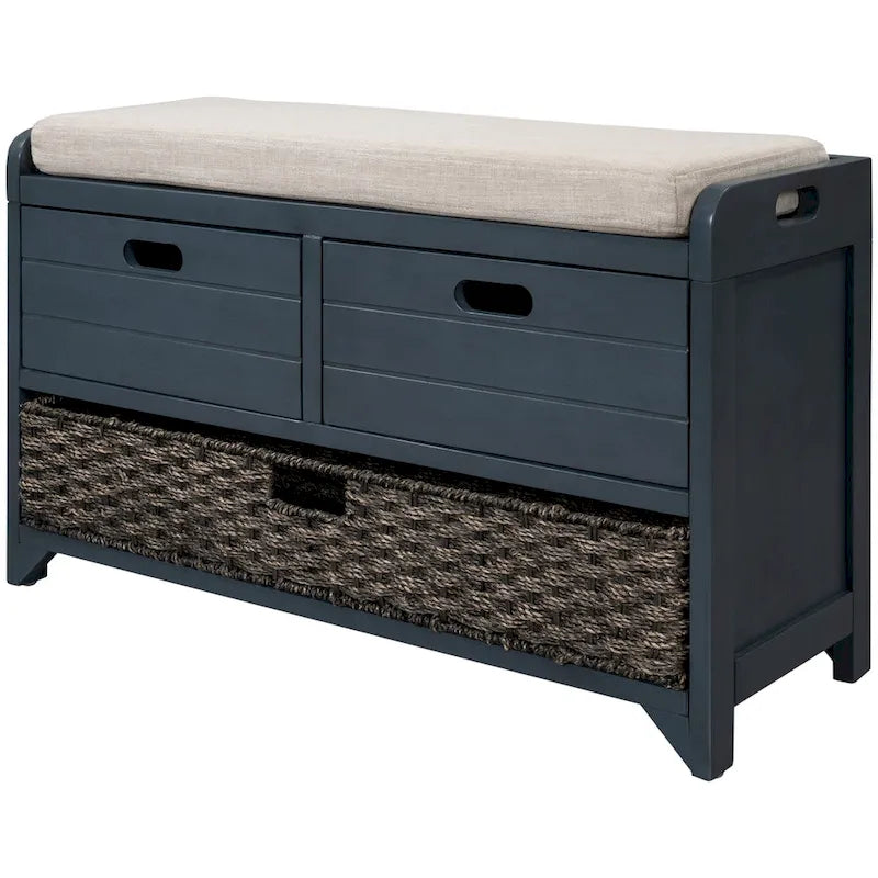 Storage Bench with Removable Basket, 2 Drawers and Cushioned Seat