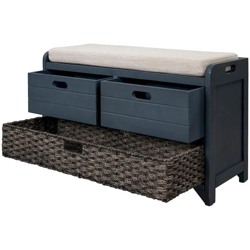 Storage Bench with Removable Basket, 2 Drawers and Cushioned Seat