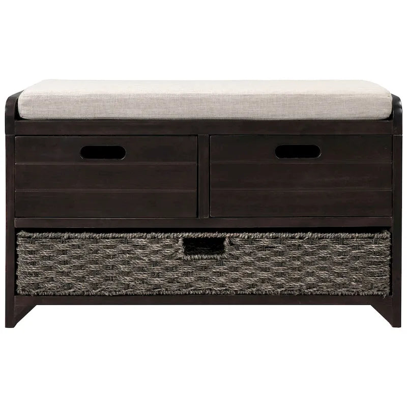 Storage Bench with Removable Basket, 2 Drawers and Cushioned Seat