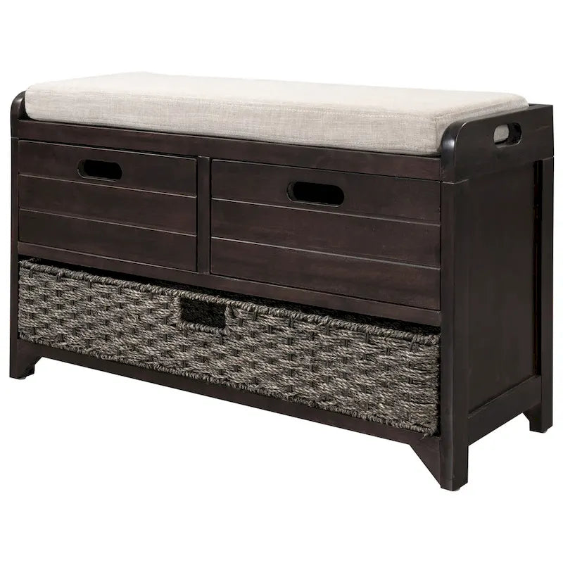 Storage Bench with Removable Basket, 2 Drawers and Cushioned Seat