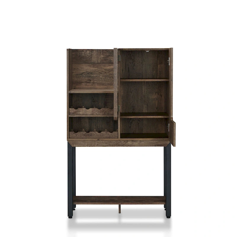 Farmhouse Kitchen Hutch with Wine Rack, 2 Open Shelves and Cabinet