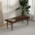 Mid-Century Solid Wood Upholstered Bench with Tapered Legs - Brown