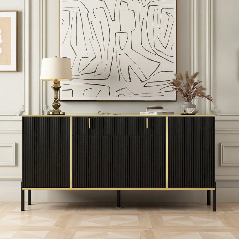 Kitchen Sideboard Accent Storage Cabinet with 2 Drawers and 3 Cabinets