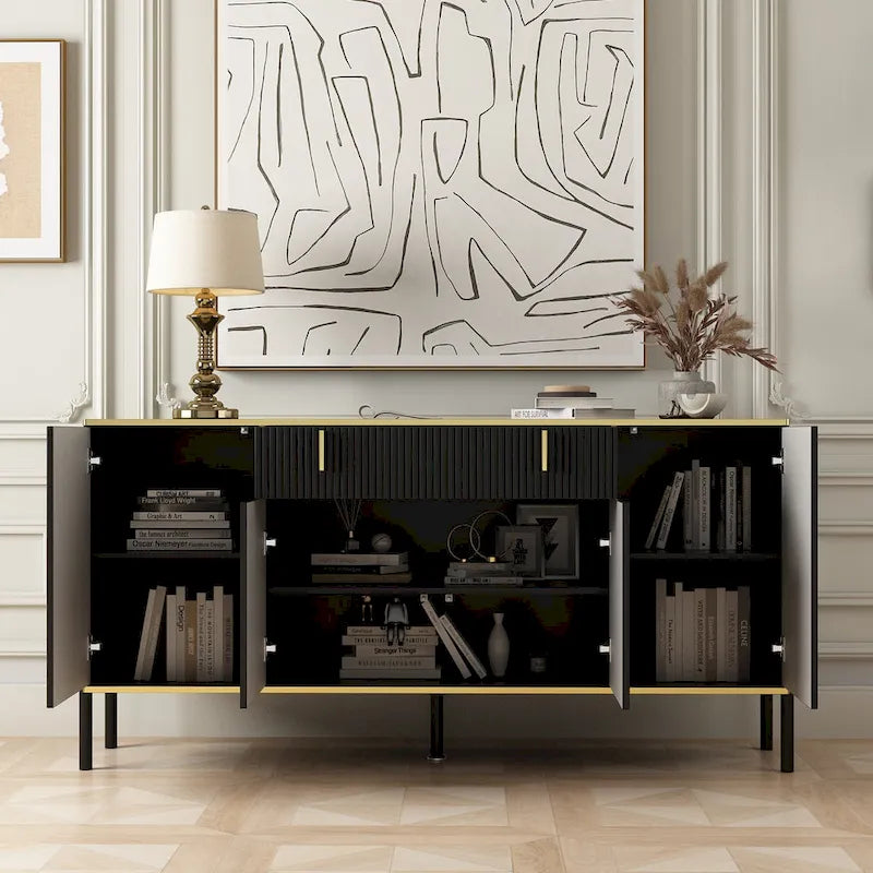 Kitchen Sideboard Accent Storage Cabinet with 2 Drawers and 3 Cabinets