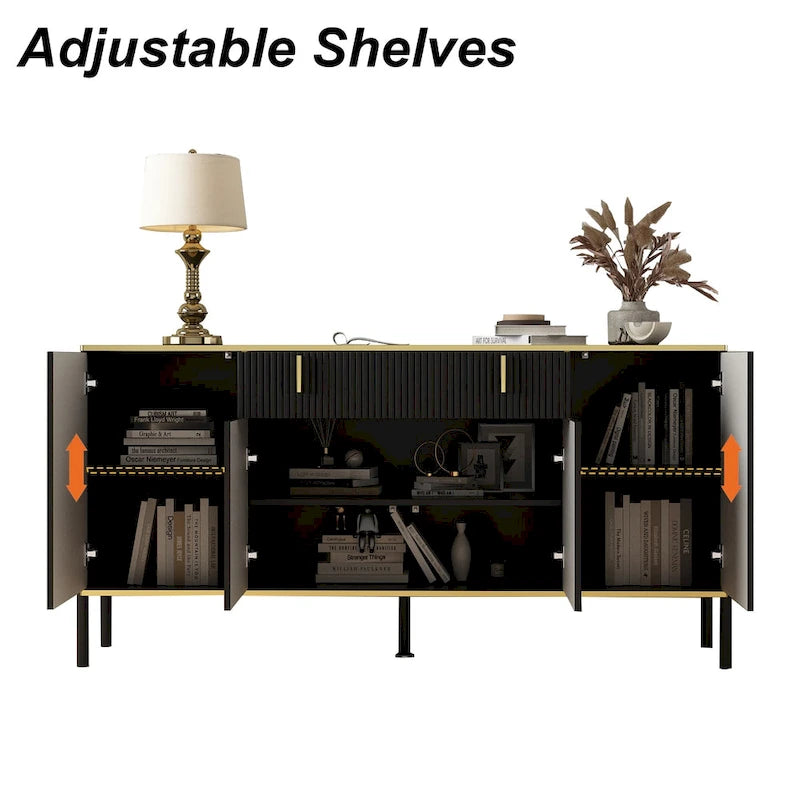 Kitchen Sideboard Accent Storage Cabinet with 2 Drawers and 3 Cabinets