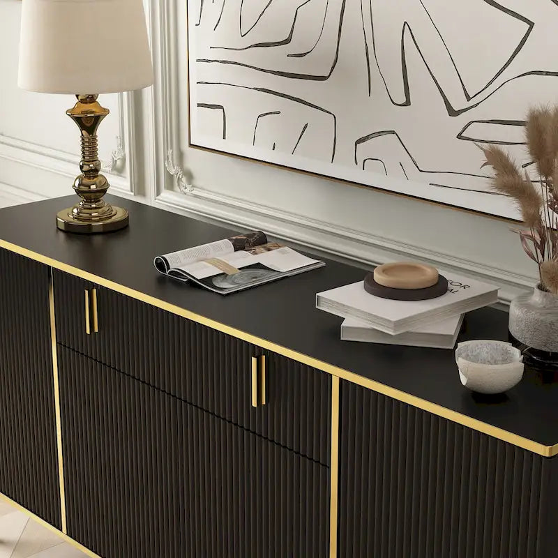 Kitchen Sideboard Accent Storage Cabinet with 2 Drawers and 3 Cabinets