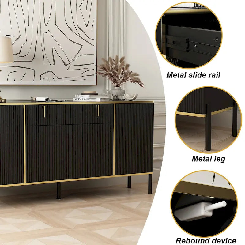 Kitchen Sideboard Accent Storage Cabinet with 2 Drawers and 3 Cabinets