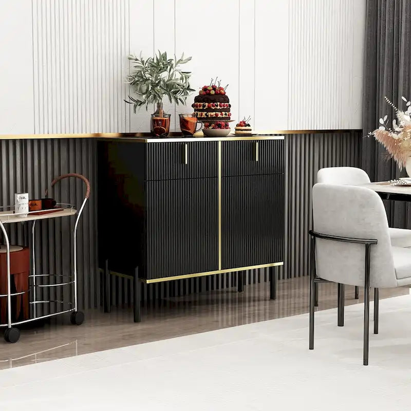 Kitchen Sideboard Accent Storage Cabinet with 2 Drawers and 3 Cabinets