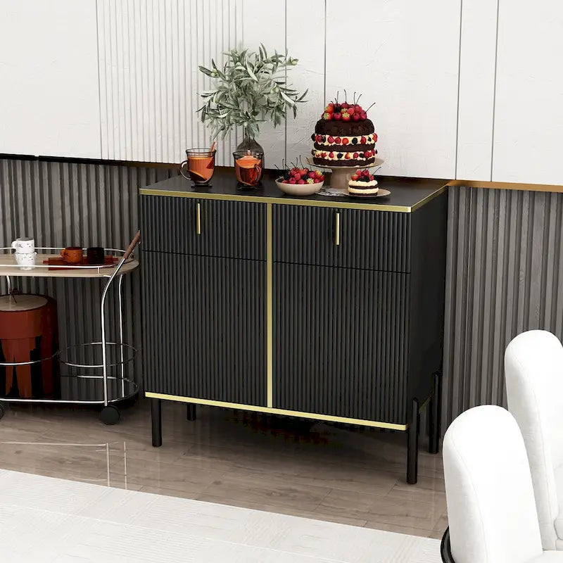 Kitchen Sideboard Accent Storage Cabinet with 2 Drawers and 3 Cabinets