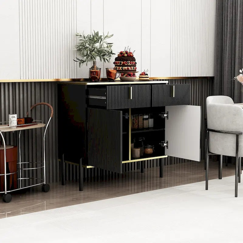Kitchen Sideboard Accent Storage Cabinet with 2 Drawers and 3 Cabinets