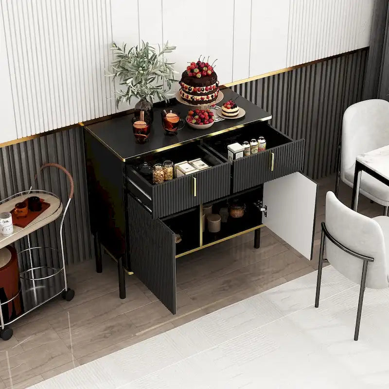 Kitchen Sideboard Accent Storage Cabinet with 2 Drawers and 3 Cabinets