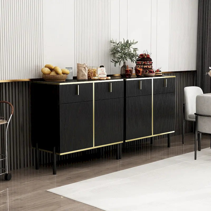 Kitchen Sideboard Accent Storage Cabinet with 2 Drawers and 3 Cabinets