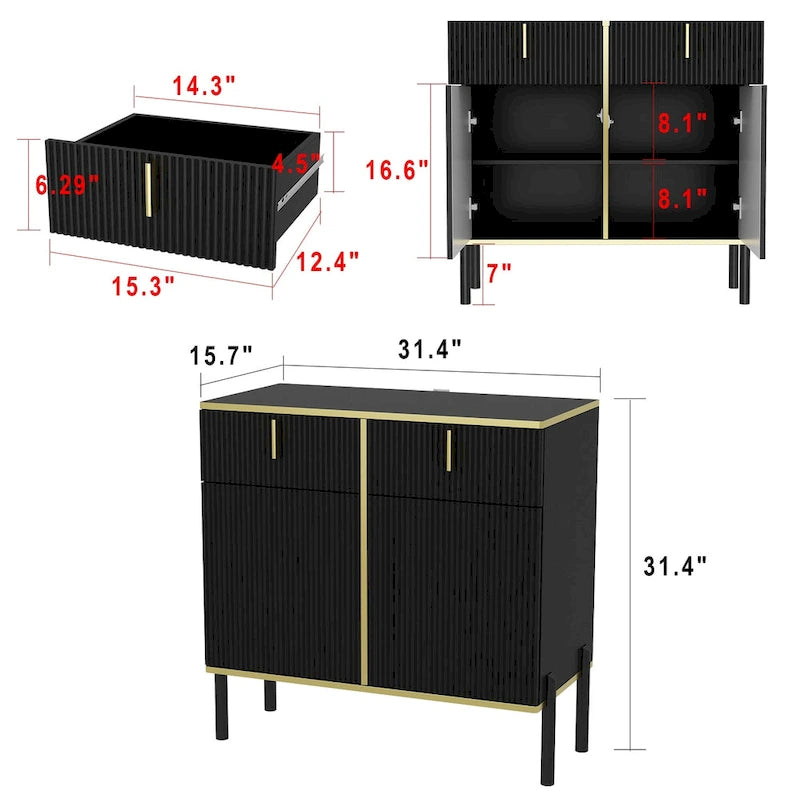 Kitchen Sideboard Accent Storage Cabinet with 2 Drawers and 3 Cabinets