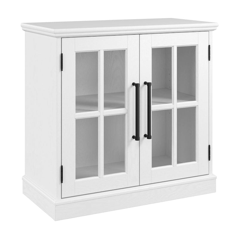 32W Storage Cabinet with Glass Doors, Adjustable Shelf and Black Handles