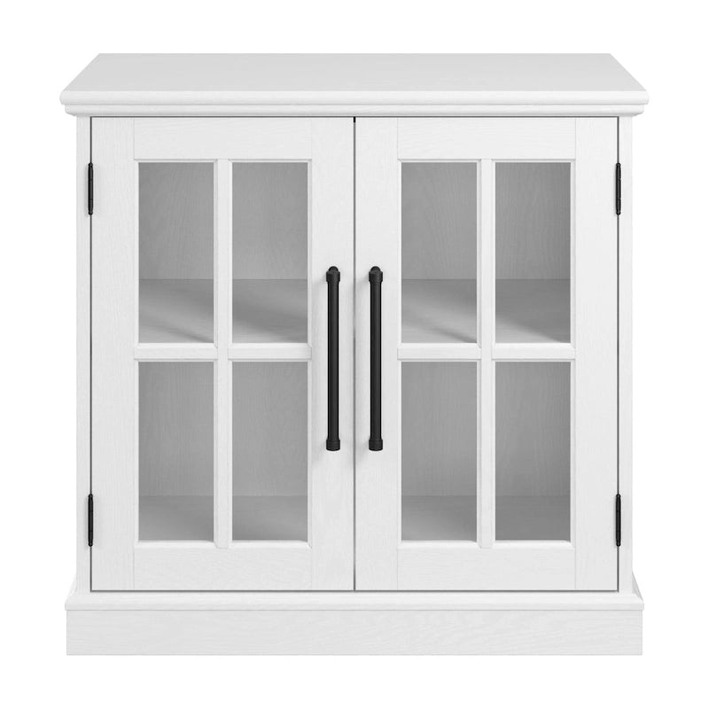 32W Storage Cabinet with Glass Doors, Adjustable Shelf and Black Handles