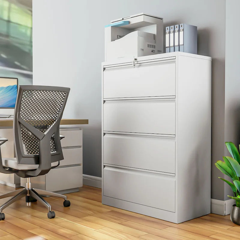 4-Drawer Lockable Steel Lateral File Cabinet for Letter and Legal Files