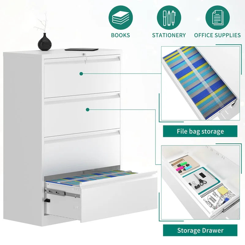 4-Drawer Lockable Steel Lateral File Cabinet for Letter and Legal Files