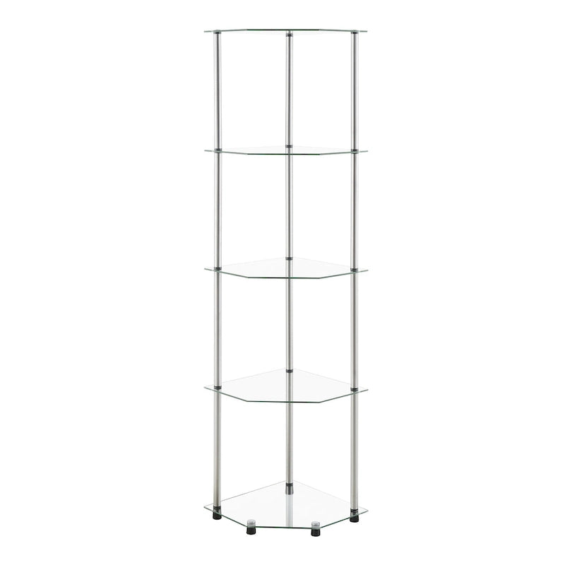5-Tier Tempered Glass Corner Tower Shelf with Stainless Steel Legs