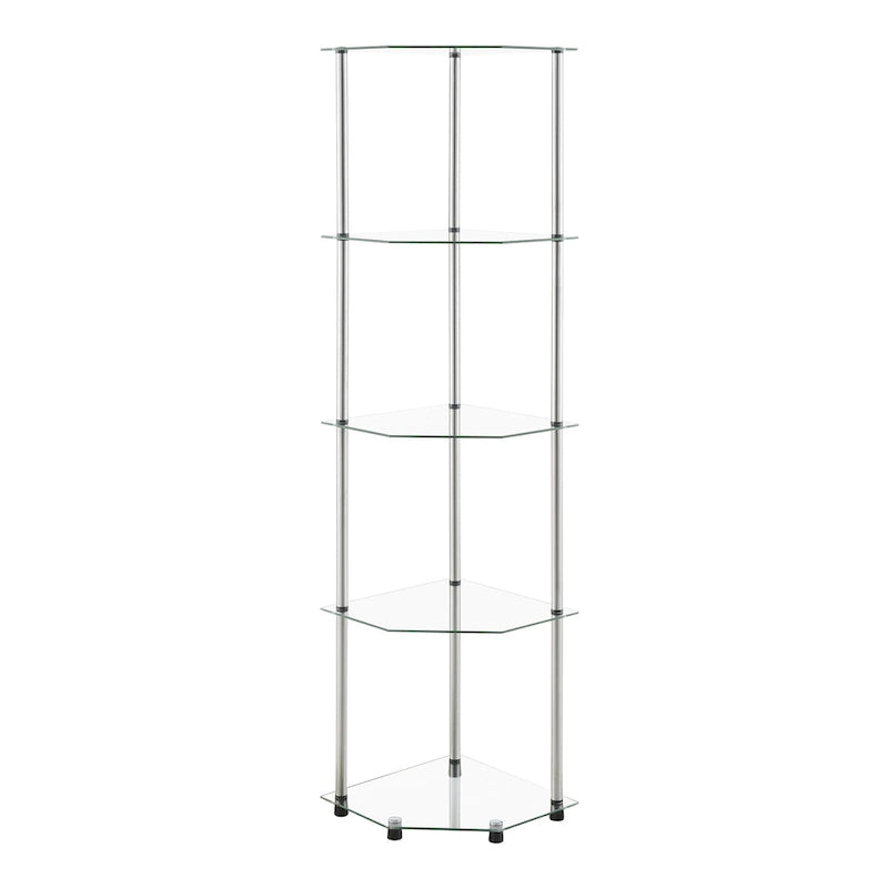 5-Tier Tempered Glass Corner Tower Shelf with Stainless Steel Legs
