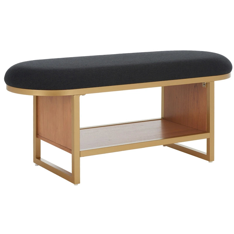 Cushioned Open Shelf Bench with Gold Metal Frame - Black, 42Wx17Dx18H