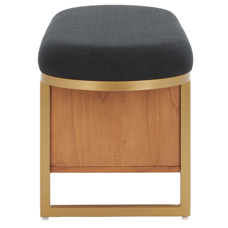 Cushioned Open Shelf Bench with Gold Metal Frame - Black, 42Wx17Dx18H