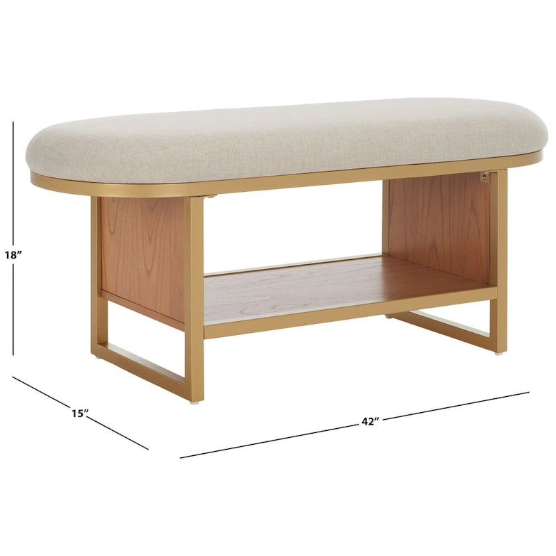 Cushioned Open Shelf Bench with Gold Metal Frame - Black, 42Wx17Dx18H