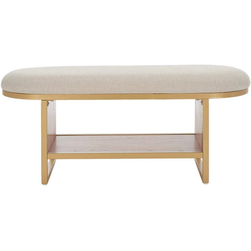 Cushioned Open Shelf Bench with Gold Metal Frame - Black, 42Wx17Dx18H