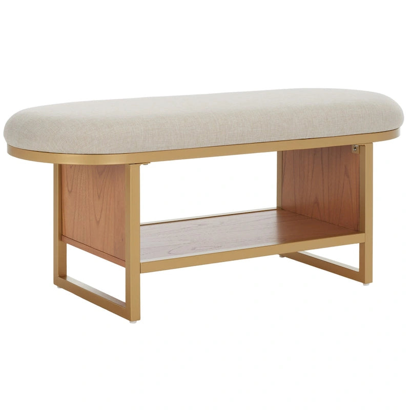 Cushioned Open Shelf Bench with Gold Metal Frame - Black, 42Wx17Dx18H