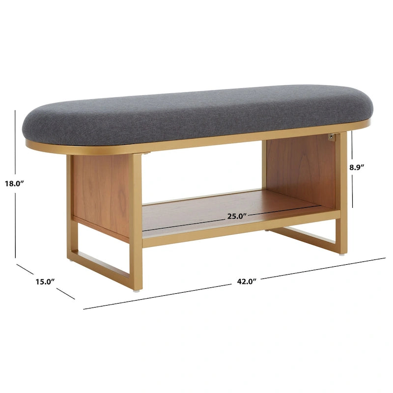 Cushioned Open Shelf Bench with Gold Metal Frame - Black, 42Wx17Dx18H