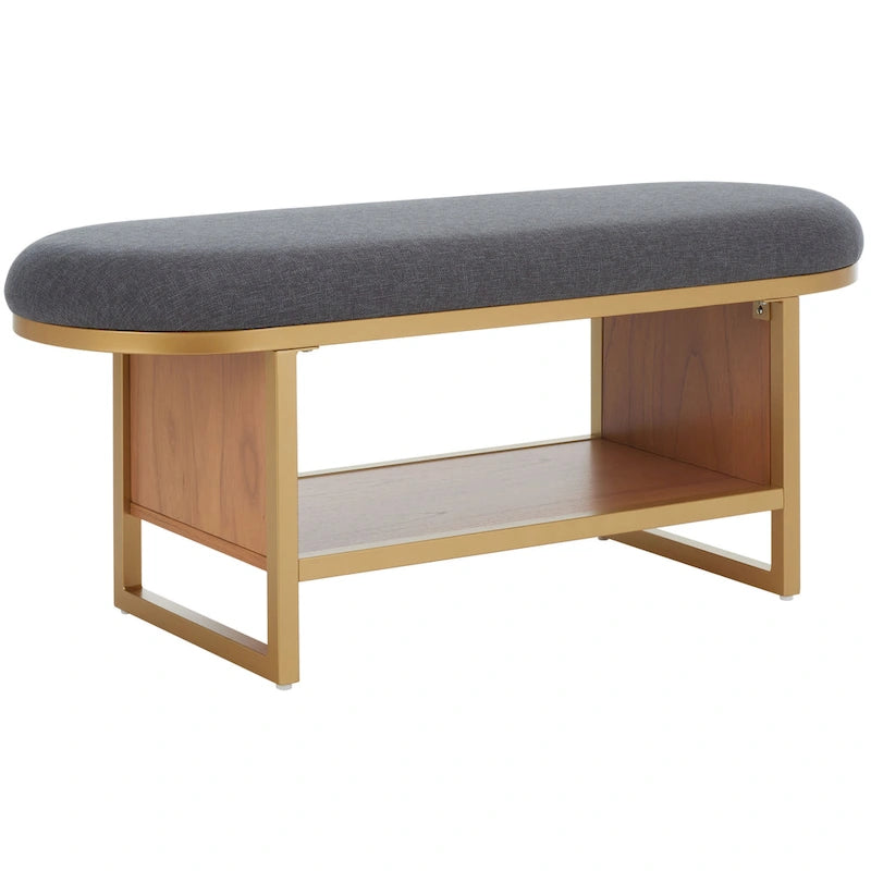Cushioned Open Shelf Bench with Gold Metal Frame - Black, 42Wx17Dx18H