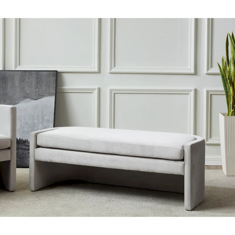 Curved Velvet Upholstered Bench with Open Base - 55Wx22Dx20H