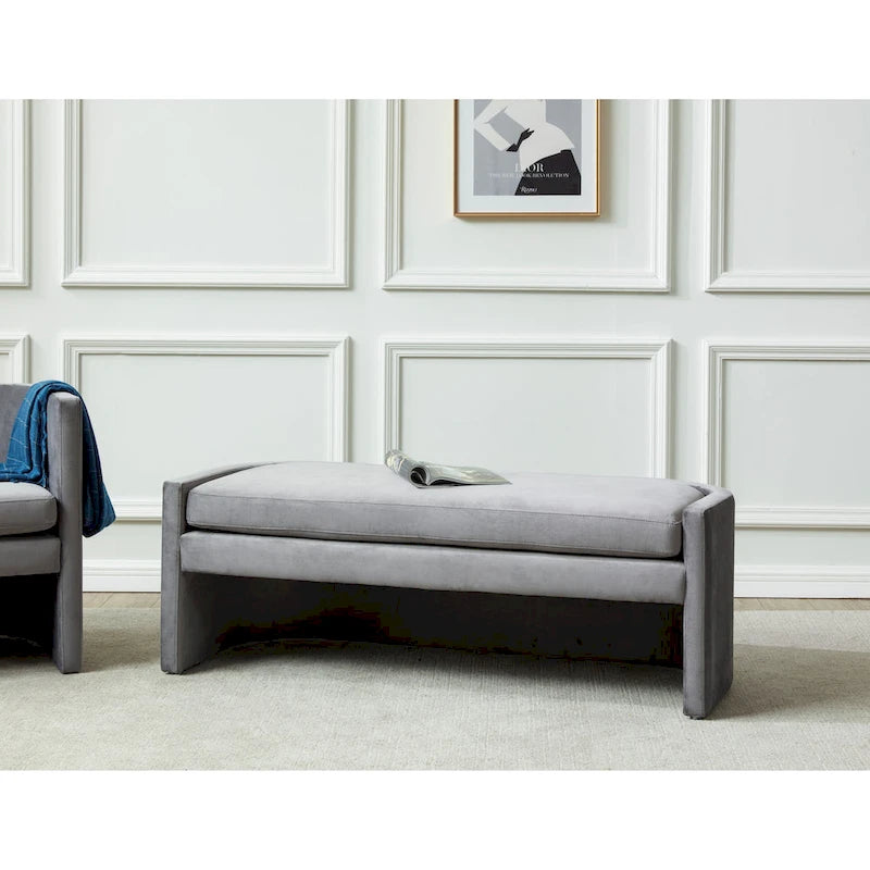 Curved Velvet Upholstered Bench with Open Base - 55Wx22Dx20H