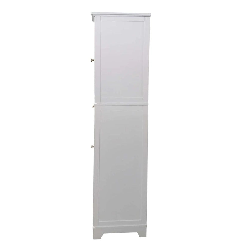Tall White Bathroom Storage Cabinet with Glass Door, Drawer and Adjustable Shelves